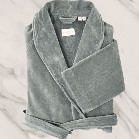 CYBER MONDAY! Frette Velour Shawl Collar Robe In Grey Size Large - Picture 3 of 6